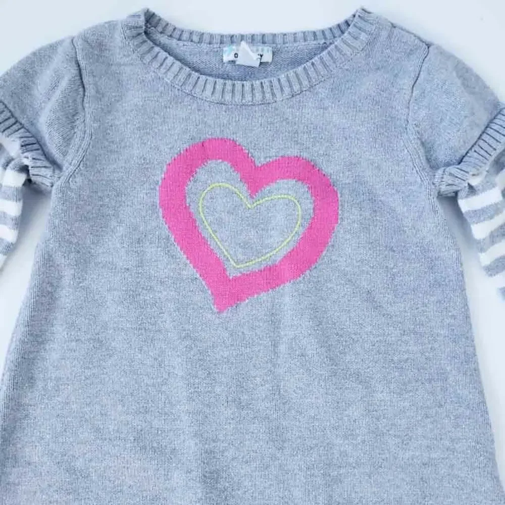 Old Navy Sweater Dress Heart Stripes Small Gray Girls Dress Stripe